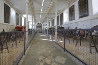 Carriages in the Marstallmuseum, interior view, Marstall, Hohenzollern Palace, Sigmaringen, Swabian
