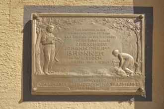 Memorial plaque with inscription and relief to pharmacist, winegrower and writer Johann Philipp