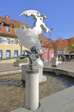 Sculpture guardian angel Angel by Jürgen Goertz and Flute Player by Karel Fron, 2008, modern art,