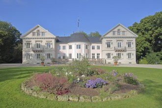 Classicist Villa Eugenia built in 1787, ornamental garden, flower bed, princely garden, Hechingen,
