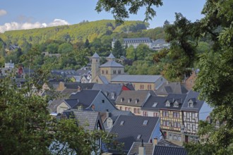 Townscape with Romanesque collegiate church of St. Chrysanthus and Daria, Bad Münstereifel,