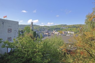 View from the castle of the townscape with Romanesque collegiate church of St. Chrysanthus and