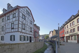 Half-timbered houses on the Erft stream, Werther Straße, Entenmarkt, Bad Münstereifel, Ahrgebirge,