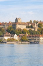 Castle and historic buildings on the lake, hills and autumn colours, Meersburg, Lake Constance,