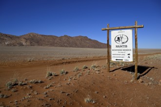 Namtib Biosphere Reserve sign on the D707, Tiras Mountains, Karas Region, Namibia