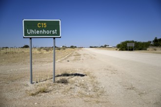 Road sign near Uhlenhorst, Hardap Region, Namibia