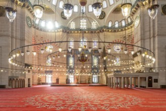 Interior of the Süleymaniye Mosque in Istanbul, Turkey