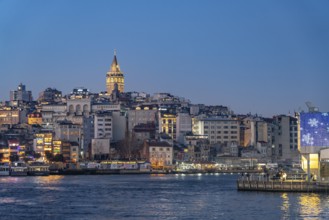 Beyoglu and the Galata Tower at dusk, Istanbul, Turkey