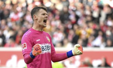Goalkeeper Alexander Nübel VfB Stuttgart (33) Action Cheering Joy Gesture Gesture MHPArena, MHP
