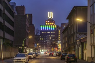 Dortmund landmark U, centre for art and creativity in the former Union Brewery at dusk, Dortmund,