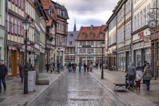Half-timbered houses in the pedestrian zone of Wernigerode, Saxony-Anhalt, Germany