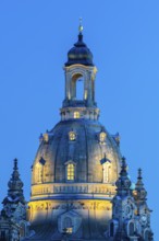 Tower of the Church of Our Lady in the Blue Hour, Dresden, Saxony, Germany