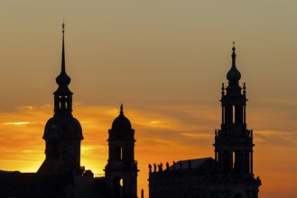 Three towers in the sunset, Cathedral Sanctissimae Trinita, Court of Appeal, Residential Palace,