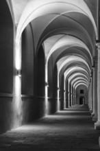 Pillars and archway in the stable courtyard, artificial light, Residenzschloss, Neustadt, Dresden,