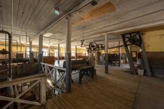 Factory hall with historical machines for the production of cardboard and paper, former paper