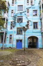 House façade with ornate guttering in the trendy Neustadt district, Dresden, Saxony, Germany