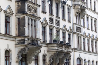 Art Nouveau facade, rows of houses, Neustadt, Dresden, Saxony, Germany