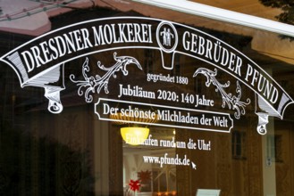Shop window at the Pfunds dairy, Neustadt, Dresden, Saxony, Germany