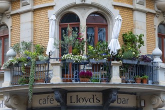 Balcony of Lloyd's Café & Bar, Jugenstil, Neustadt, Dresden, Saxony, Germany