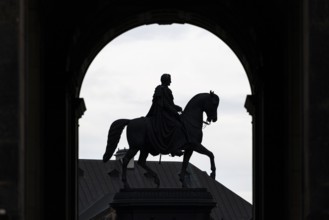 King John Monument through an archway of the Residenzschloss, Old Town, Dresden, Saxony, Germany