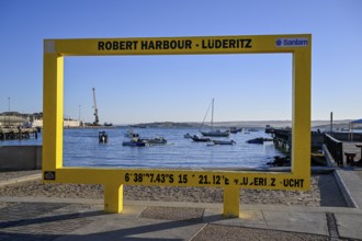 Frame for souvenir photos at the waterfront, Robert Harbour, Lüderitz, Karas Region, Namibia