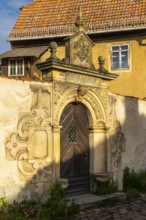 Wooden door, Museum Jahnaischer Hof, Old Town, Meissen, Saxony, Germany