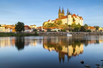 View of Albretsburg Castle and Meissen Cathedral, St. Johannis and St. Donatus, Reflection in the