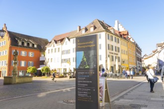 A lively square with historic buildings and cafés in bright sunshine, Überlingen, Lake Constance,