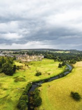 Alnwick Castle from a drone, Alnwick, Northumberland, England, United Kingdom