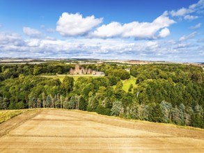 Ayton Castle from a drone, Ayton, Eyemouth, Scottish Borders, Scotland, UK