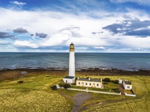 Barns Ness Lighthouse from a drone, Dunbar, East Lothian, Scotland, UK