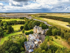 Luffness Castle from a drone, Aberlady, East Lothian, Scotland, UK