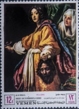 Judith, a Jewish woman with the severed head of Holofernes according to the Book of Judith in the