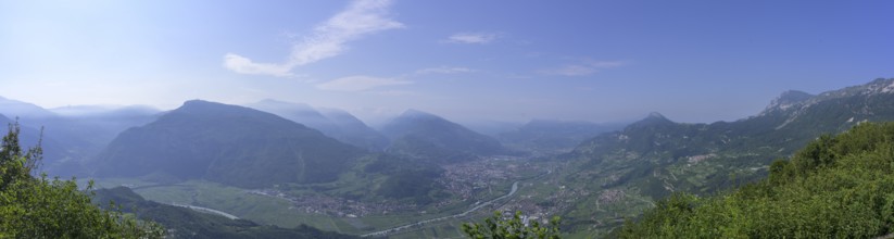 View from Malga Cimana into the Adige Valley towards Rovereto, Villa Lagarina, Trentino, Italy