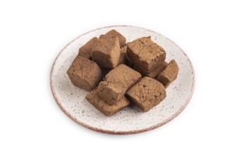 Chocolate marshmallow isolated on white background. side view, close up