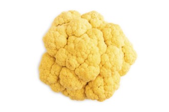 Yellow Cauliflower isolated on white background. Top view, copy space, flat lay. healthy food,