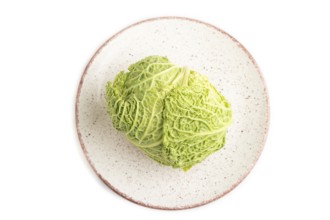 Green lettuce isolated on white background. Top view, copy space, flat lay. healthy food,