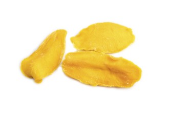 Dried Mango isolated on white background. Side view, close up. healthy food, minimalism