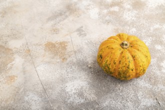 Orange Pumpkin on brown concrete background. Side view, copy space. healthy food, vegetable,