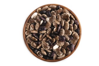 Wooden bowl with Kidney beans isolated on white background, top view, flat lay, close up,