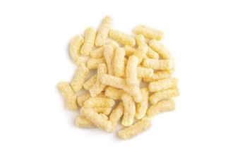 Corn flakes sticks with caramel isolated on white background. top view, flat lay, close up