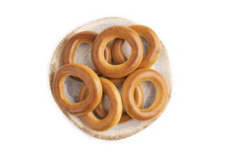 Homemade Ring Bagel isolated on white background. top view, flat lay, close up