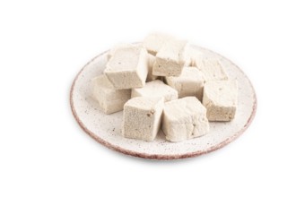 Coffee marshmallow isolated on white background. side view, close up