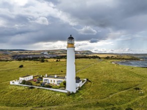DefaultRain Clouds over Barns Ness Lighthouse from a drone, Dunbar, East Lothian, Scotland, UK