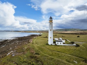 Barns Ness Lighthouse from a drone, Dunbar, East Lothian, Scotland, UK
