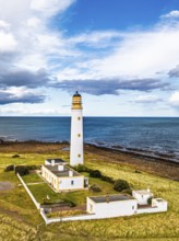 Barns Ness Lighthouse from a drone, Dunbar, East Lothian, Scotland, UK