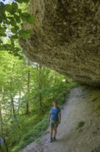 Konglomeratfelsen und Wanderweg im Naturschutzgebiet Steyr Fluss, Molln, Oberösterreich, Österreich