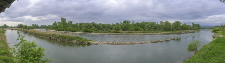 Panoramablick vom Aussichtsturm auf die Isar, Plattling, Bayern, Deutschland
