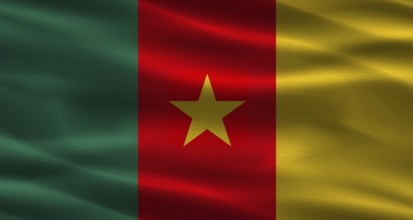 Cameroon flag with fabric texture. Realistic flag of Cameroon waving