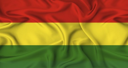 Realistic Bolivia flag waving. Close up of flag of Bolivia with cloth texture